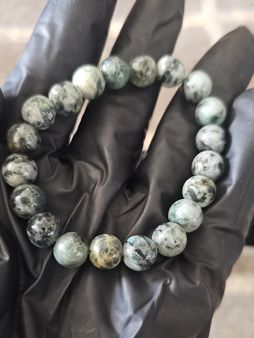 Green Moss Agate Beaded Stretch Bracelet - Unbranded